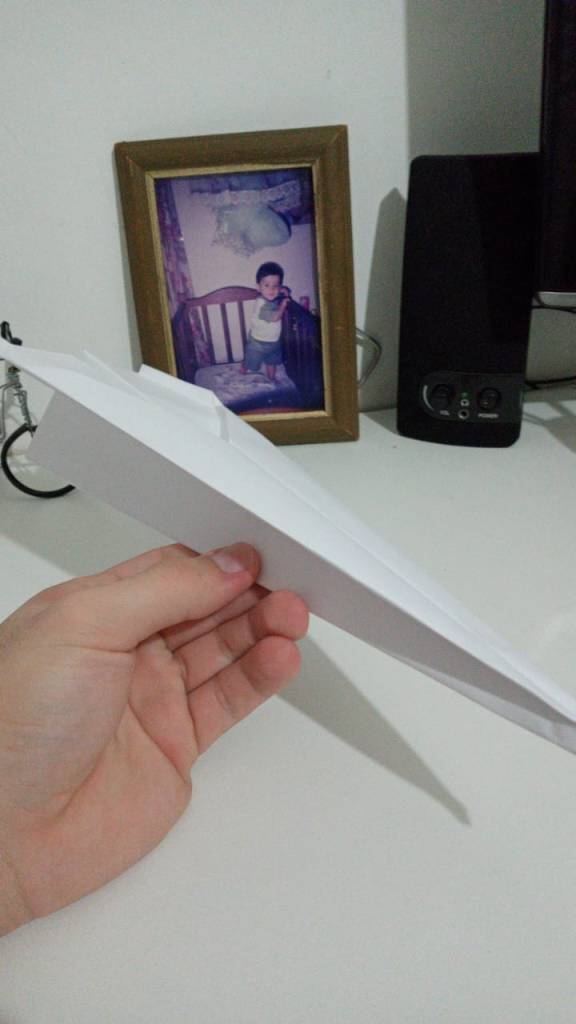 Com uma folha A4 de papel sulfite, o grupo realizou a dobradura do avião. Sendo assim, fizemos o lançamento e o tal ficou no ar por 3 segundos.